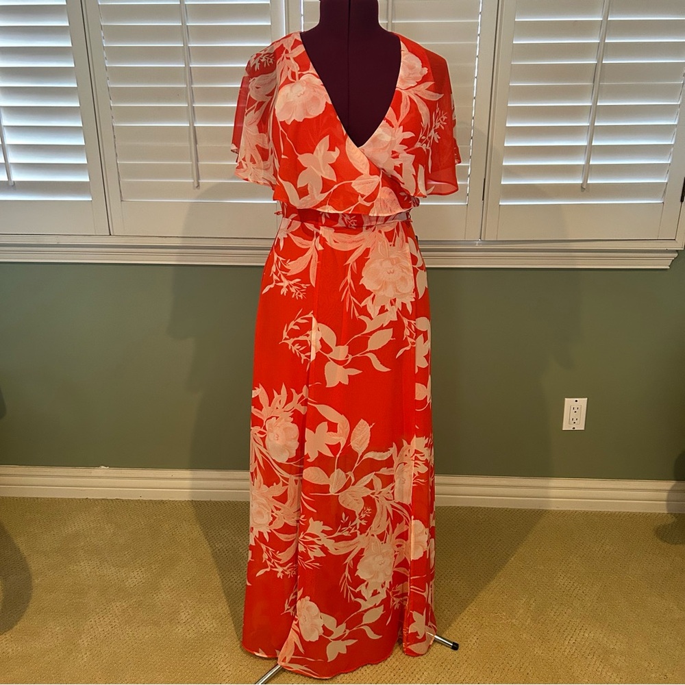 NWT Eliza J Orange Floral Maxi Dress Women’s 10